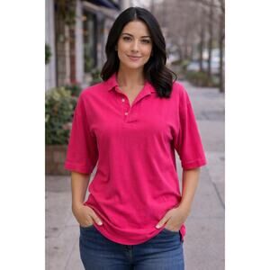 Vintage M.J. Soffe Pink Polo Women’s Medium Cotton Short Sleeve Preppy Casual